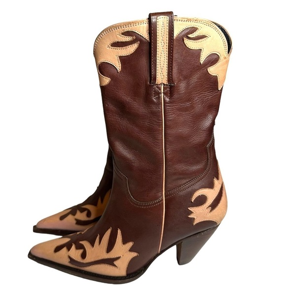 Lucchese Charlie 1 Horse Brown Pink Pointed Toe Heeled Cowboy Boots Size 7 - Picture 5 of 10